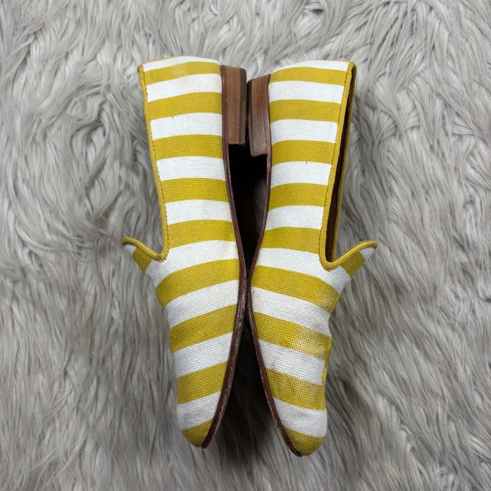 Coach Women's 8.5 Utopia Lobster Loafers Woven Yellow White Stripe Embroidered - Picture 4 of 9